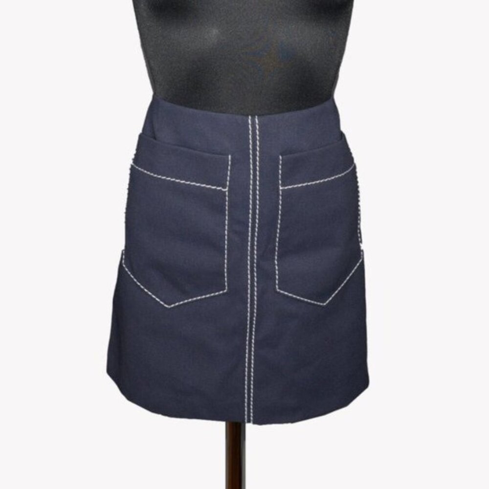 NWT Chloe Navy Blue Contrast Stitch Mini Skirt Sz 10